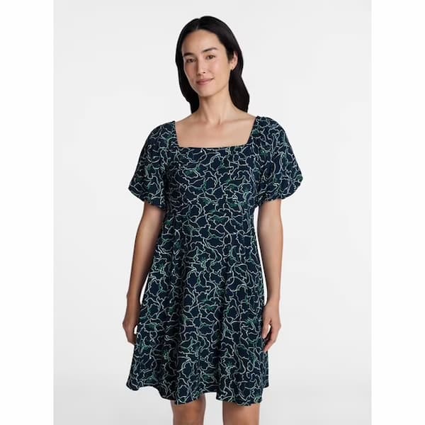 Time and Tru Women's Mini Dress with Puff Sleeves deal