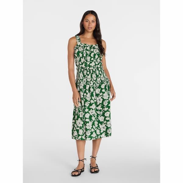 Time and Tru Women's Sleeveless Smocked Peasant Midi Dress