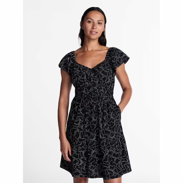 Time and Tru Women's Tie-Waist Mini Dress with Flutter Sleeves deal