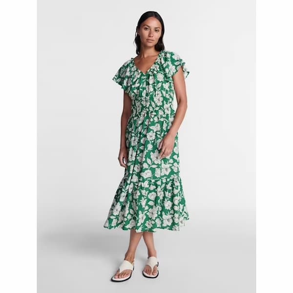 Time and Tru Women's Tiered Midi Dress with Flutter Sleeves deal