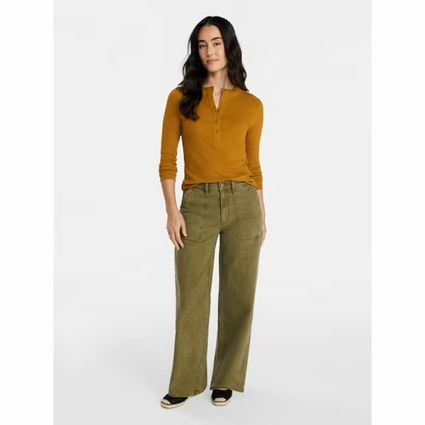 Time and Tru Women's Wide Leg Utility Trousers