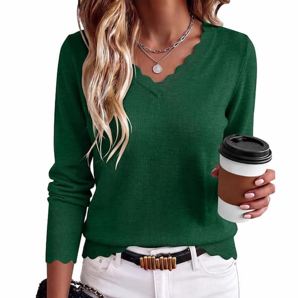 Women's Loose-Fit Scalloped V-Neck Sweater deal