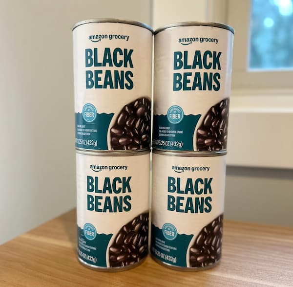 amazon grocery black beans on desk