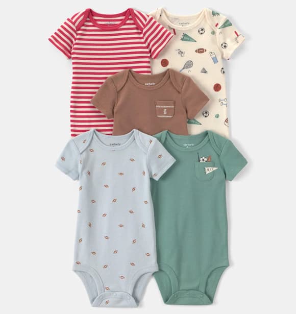 Baby Boy 5-Pack Football Multipack Bodysuits