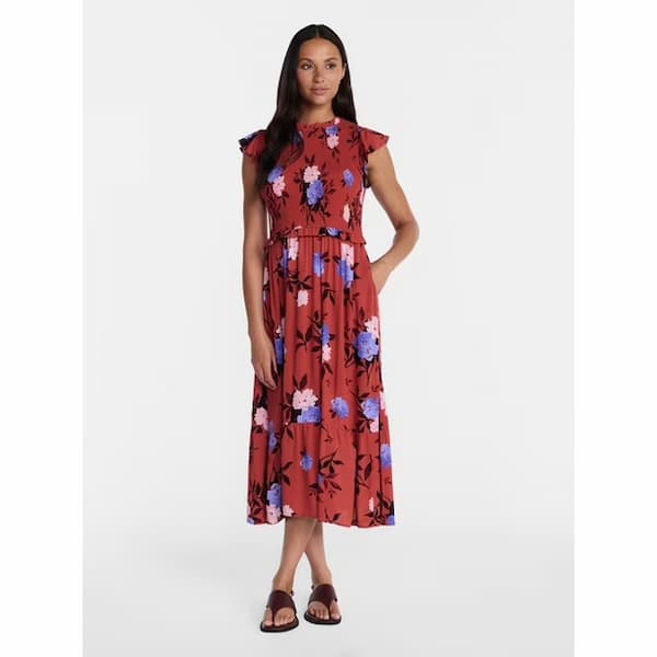 Time and Tru Women's Smocked Bodice Midi Woven Dress deal