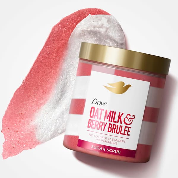 Dove Sugar Body Scrub For Women, Oat Milk & Berry Brulee, 15 oz