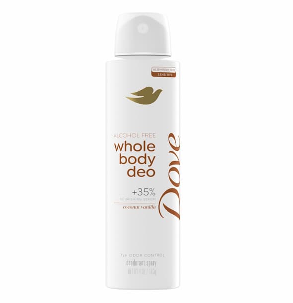 Dove Whole Body Deodorant Spray, Alcohol Free, Coconut Vanilla, 4 oz