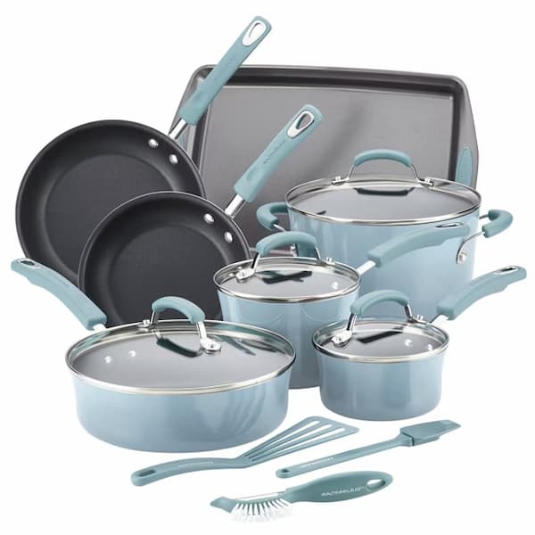 Rachael Ray Classic Brights Porcelain Aluminum Nonstick Cookware Pots and Pans Set, 14-Piece deal