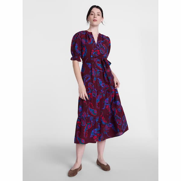 Scenario Women's and Women's Plus Tiered Midi Dress with Short Sleeves